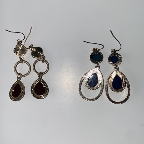 Two sets of earrings, gold, blue, red - Picture 4 of 4